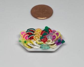 Mini Fruit on Tray - 1:12 Scale Miniature Handmade Polymer Clay | Dollhouse, Calico Critters, Barbie, Diorama, Miniverse, Farmers Market