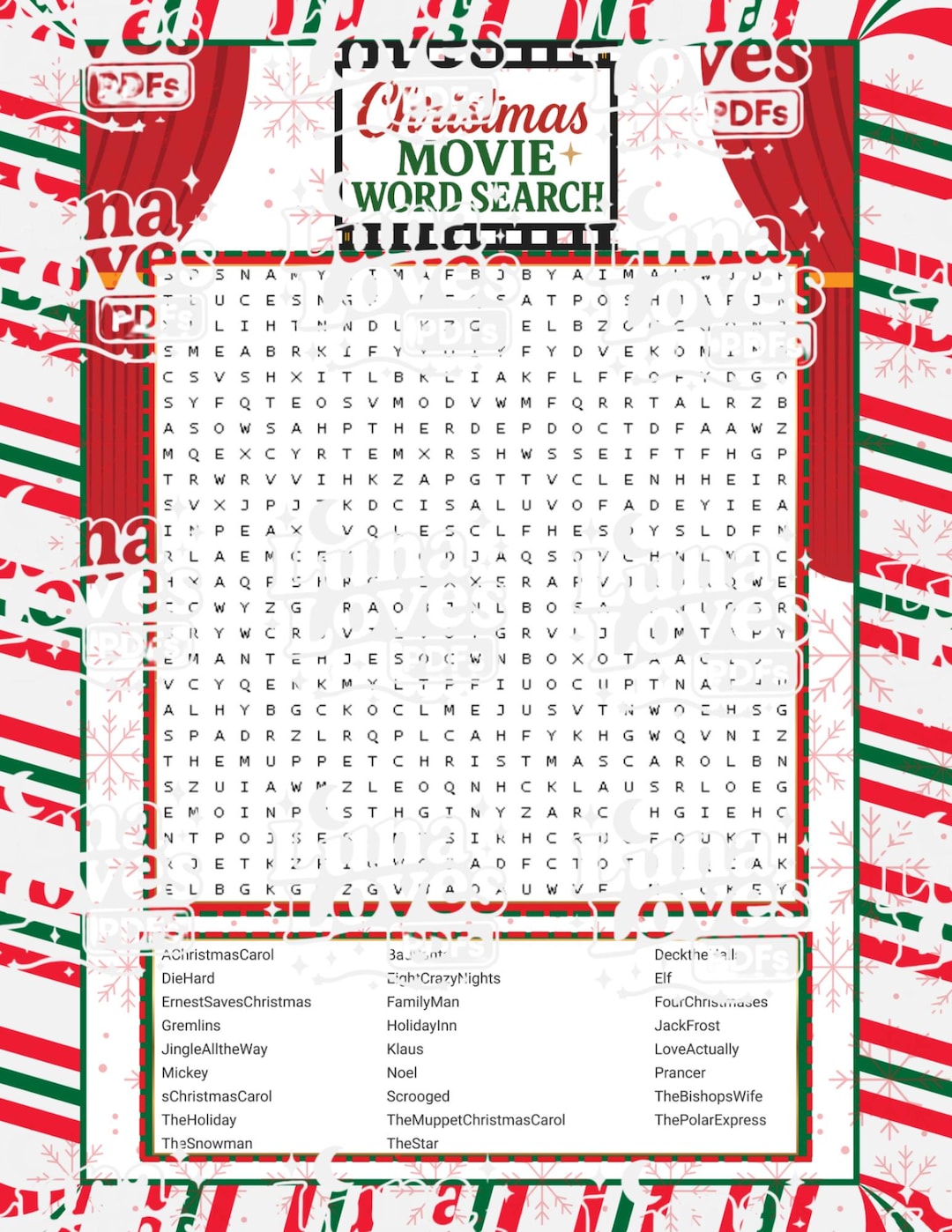 Christmas Movie Word Search - Etsy