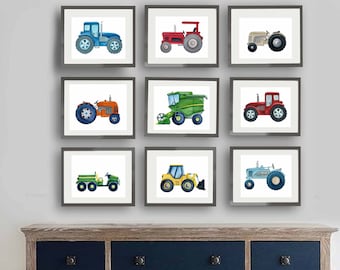 tractor wall decor, tractor art print, boy nursery art, digital images instant download