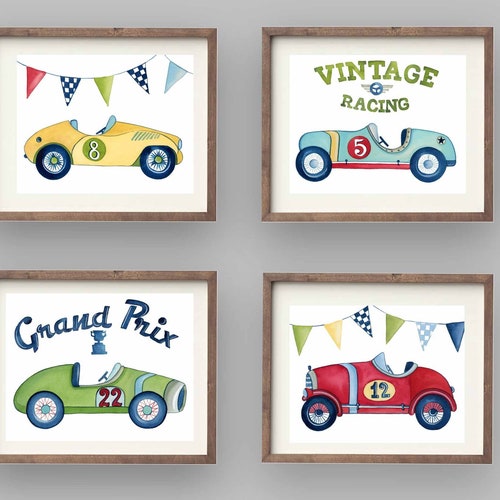 Race Car Wall Art Decor Vintage Racing Prints for Boy Nursery Etsy