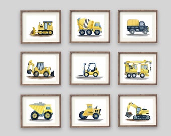 Construction truck wall art decor, boy nursery art prints,  digital images instant download