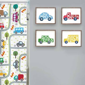 cars truck bathroom wall art décor, boy bathroom art, bath art rules prints, instant digital download