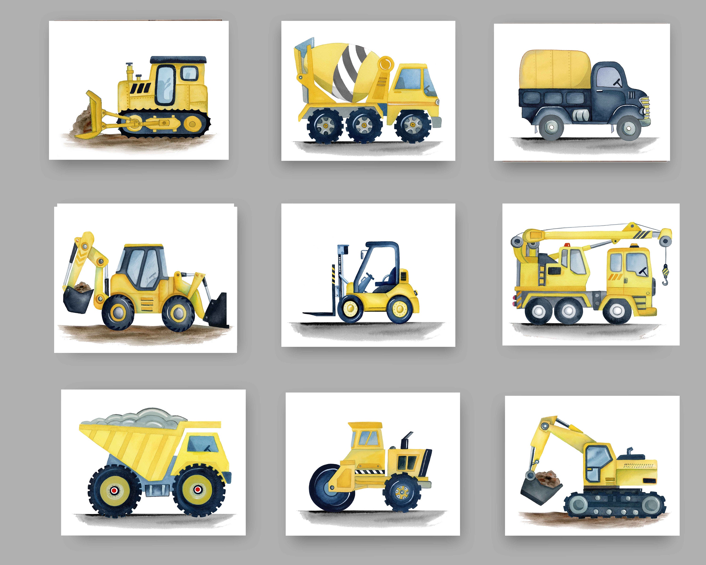 Construction Truck Wall Art Decor Boy Nursery Art Prints Etsy