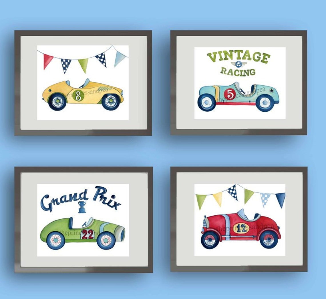Race Car Wall Art Decor Vintage Racing Prints for Boy Nursery Etsy