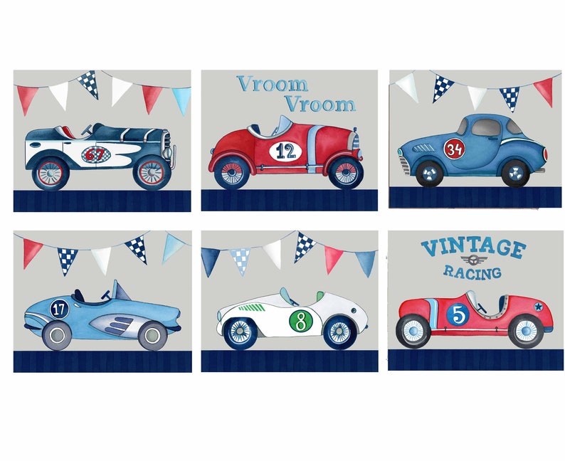 Race car wall art decor vintage race car art prints for boy | Etsy