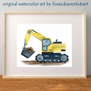 Construction wall art print for boy nursery or bedroom, digital images instant download, excavator