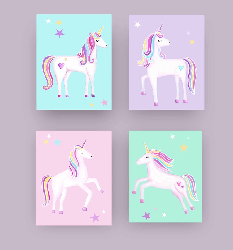 Unicorn Wall Art Décor Unicorn Art Print for Girls Nursery Etsy