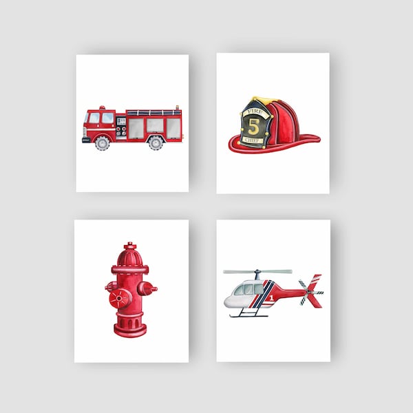 fire truck wall decor, fire truck art print, boy nursery art, Dalmatian printable art, digital download