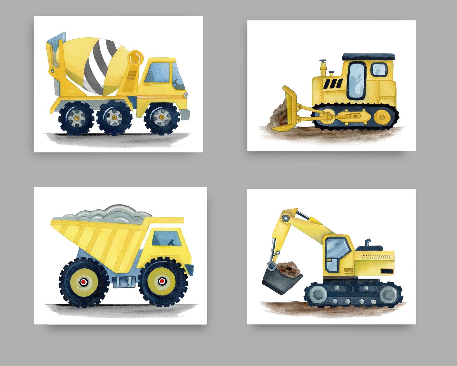 Construction Truck Wall Art Decor Boy Nursery Art Prints Etsy