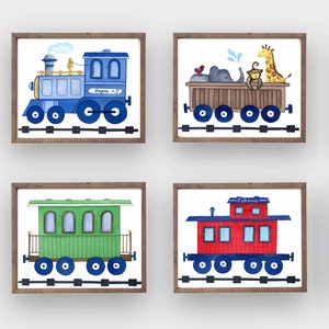train wall decor for boy nursery or bedroom, train art prints,  printable instant digital download