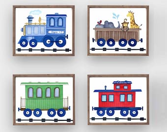 train wall decor for boy nursery or bedroom, train art prints,  printable instant digital download