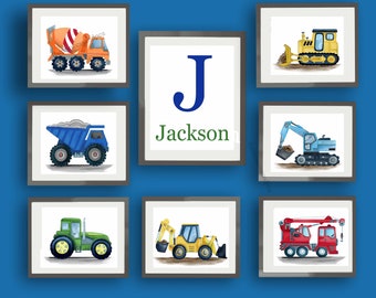 construction decor for boy nursery art, construction truck art print, instant digital download