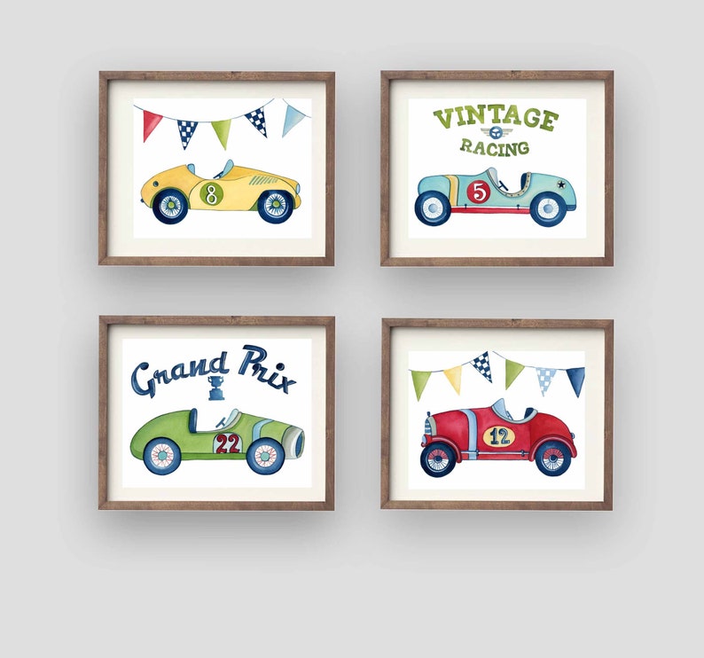 Race Car Wall Art Decor Vintage Racing Prints for Boy Nursery Etsy