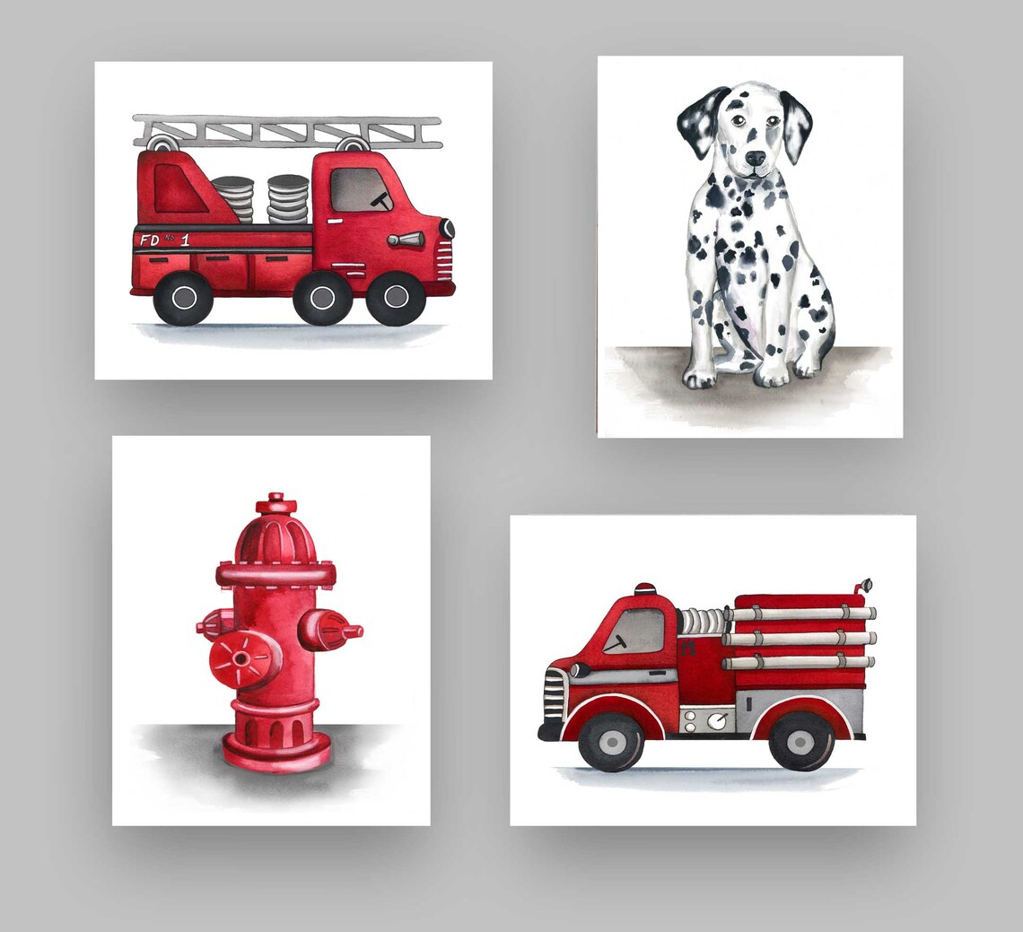 Fire Truck Wall Decor Fire Truck Art Print Boy Nursery Art - Etsy