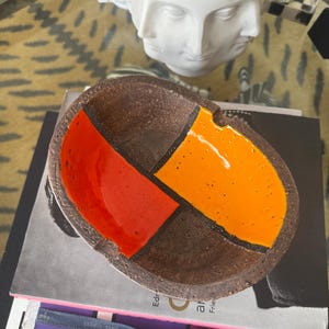 Italian Mid Century Ceramic Ashtray, Bitossi, Mondrian Signed 1971 Italy