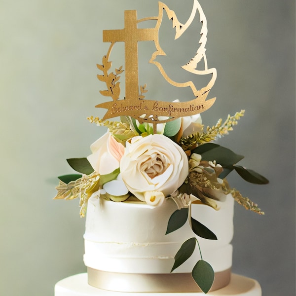 Personalized  confirmation cake topper with dove and cross, confirmation cake topper, baptism cake topper, religious cake topper
