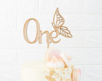 Butterfly First Birthday Cake Topper. Wooden Number
