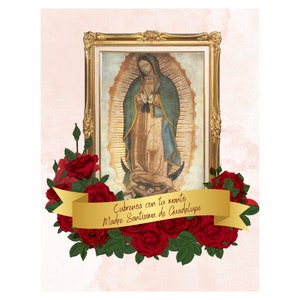 Virgen de Guadalupe con rosas imprimible. Imagen Virgen de Guadalupe para imprimir. Nuestra Señora de Guadalupe. Documento PNG