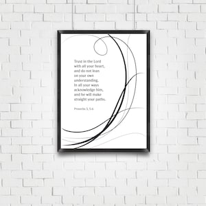 Proverbs 3, 5-6 Bible verse, instant download art, digital print, Inspirational art, Faith art image 1