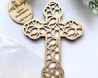 Magnet Cross Baptism favor with tag, Recuerdo de bautizo de imán cruz con etiqueta