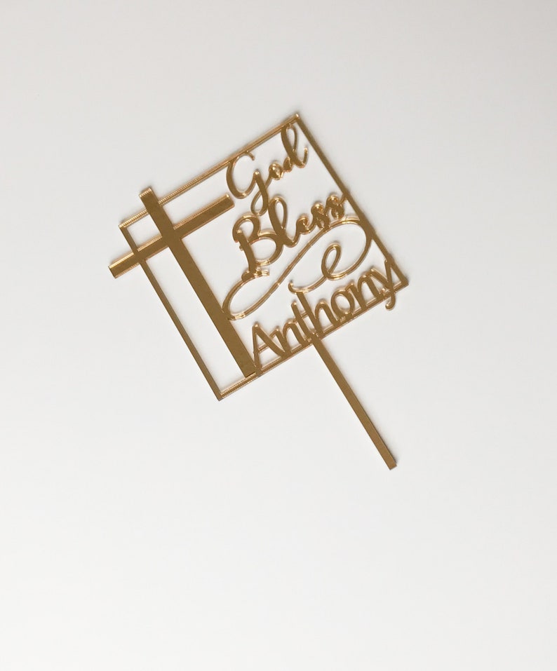 God Bless square with cross personalized cake topper, religious cake topper, baptism cake topper, first communion cake topper, confirmation image 3