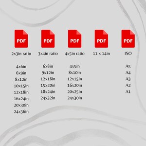 May include: A chart showing different paper sizes for PDF documents. The chart includes standard paper sizes like 4x6 inches, 6x9 inches, 8x12 inches, 10x15 inches, 12x18 inches, 16x24 inches, 20x30 inches, and 24x36 inches. The chart also includes ISO paper sizes like A5, A4, A3, A2, and A1.