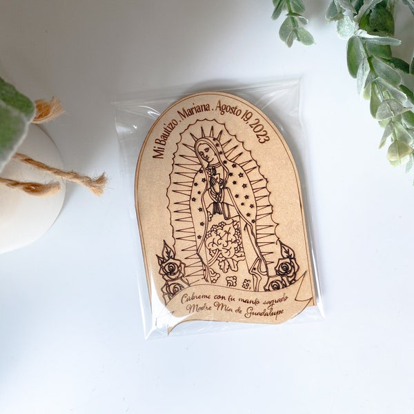 Our lady of Guadalupe personalized baptism magnet favor, Iman recuerdo de bautizo personalizado, Virgen de Guadalupe, Recuerdito