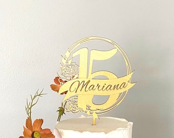 15th Birthday Cake Topper: Oval Wreath, Roses. Quinceañera decor