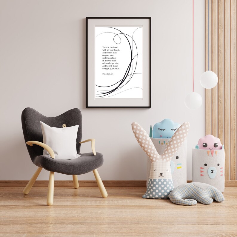 Proverbs 3, 5-6 Bible verse, instant download art, digital print, Inspirational art, Faith art image 3