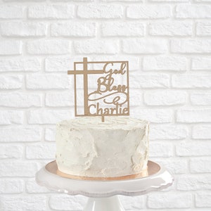 God Bless square with cross personalized cake topper, religious cake topper, baptism cake topper, first communion cake topper, confirmation