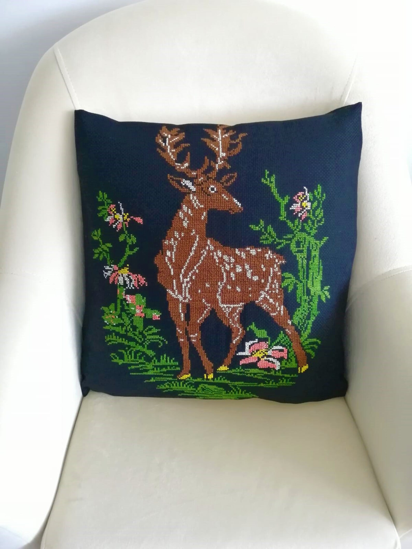 Deer Embroidered Pillow Cover Farmhouse Pillow Case Handmade Etsy