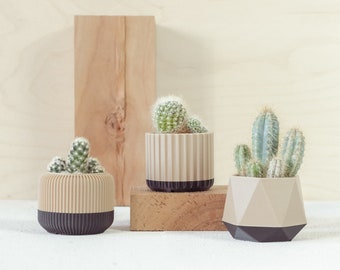 Flower pot set of 3 MUSA in Wood and Ceron Black 6-18 cm