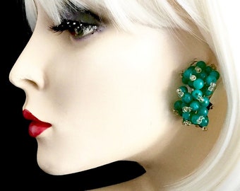 Vintage turquoise cluster bead half-hoop earrings