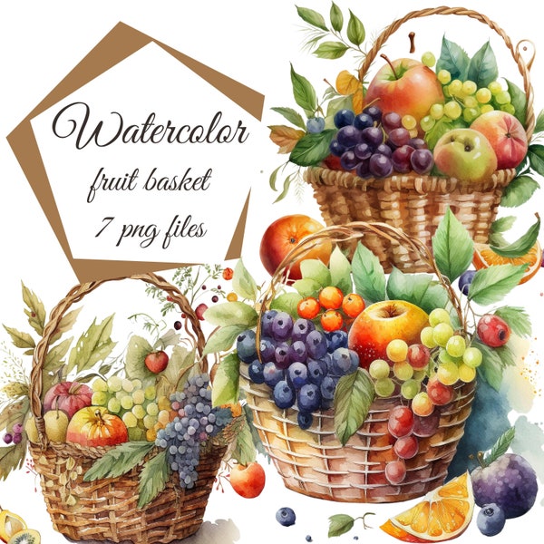 Watercolor fruit clipart, fruit illustration, fruit basket clipart, free commercial use, sublimation clipart, POD clipart