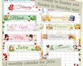 EDITABLE 2026 Calendar, full year calendar, Monthly Planner PDF, Printable Calendar, Fillable Planner, School Home Work Organizer