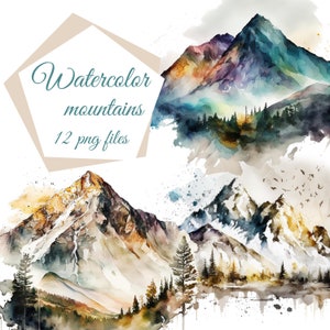 Berg aquarel clipart, landschap clipart, aquarel clipart, digitale aquarel, gratis commercieel gebruik