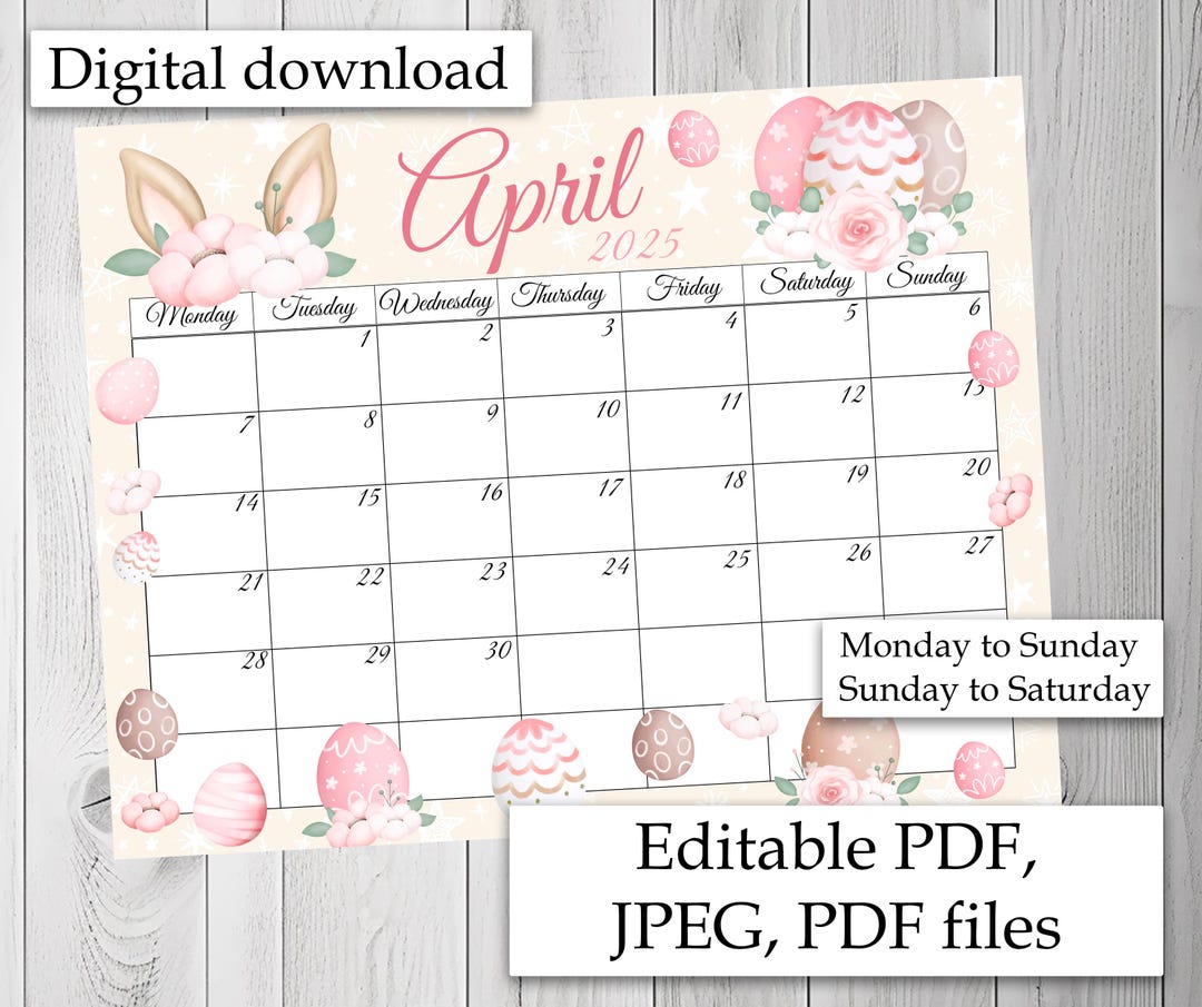EDITABLE April 2025 Calendar, Spring Calendar, Chick Calendar, Easter ...