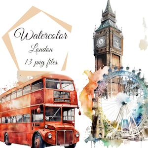 Londen clipart, Groot-Brittannië clipart, aquarel Londen, sightseeing clipart, toeristische clipart, reizen clipart, sublimatie clipart, POD clipart