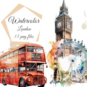 London clipart, Britain clipart, Watercolor London, sighseeing clipart, tourist clipart, travel clipart, sublimation clipart, POD clipart