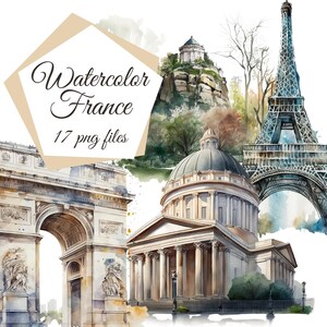 Frankrijk clipart, aquarel Frankrijk illustratie, reizen clipart, Frankrijk bezienswaardigheden, sublimatie clipart, aquarel clipart