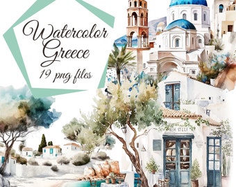 Greece clipart, Watercolor Greece illustration, travel clipart, Travel clipart, Greece vacation, free commercial use, sticker design