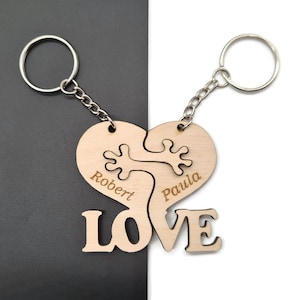 Personalised Keyring Wooden Heart Custom Key Chain Couple Gift keepsake gift for him gift for her Valentines day gift Anniversary gift