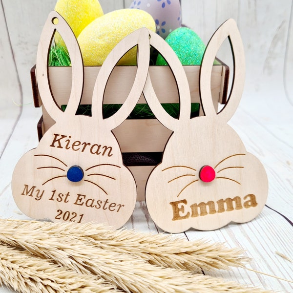 Personalized Tag Easter Bunny Easter Basket Tag Custom Name Easter Decor Wood Ornament Laser Cut Name or Easter Gift Easter Crate Tag