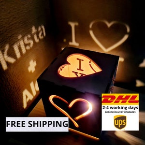 Personalized Light Box Customized Wood Box Gifr for Couple Magic Box Valentines Day Gift Romantic Gift Light Up Message Box candel holder