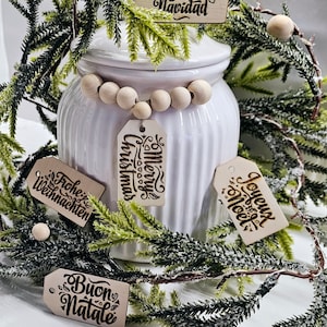 Etiquettes joyeux Noël, Étiquettes en bois gravées, Ensemble de cartes de vœux personnalisées, Etiquettes cadeaux de Noël personnalisées, Décorations d'ornements en bois rustiques