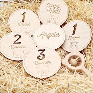 Gepersonaliseerde baby mijlpaaltekens pasgeboren statistieken set mijlpaalplaten laser gegraveerde maand mijlpaalschijven foto rekwisieten maand mijlpaalkaarten