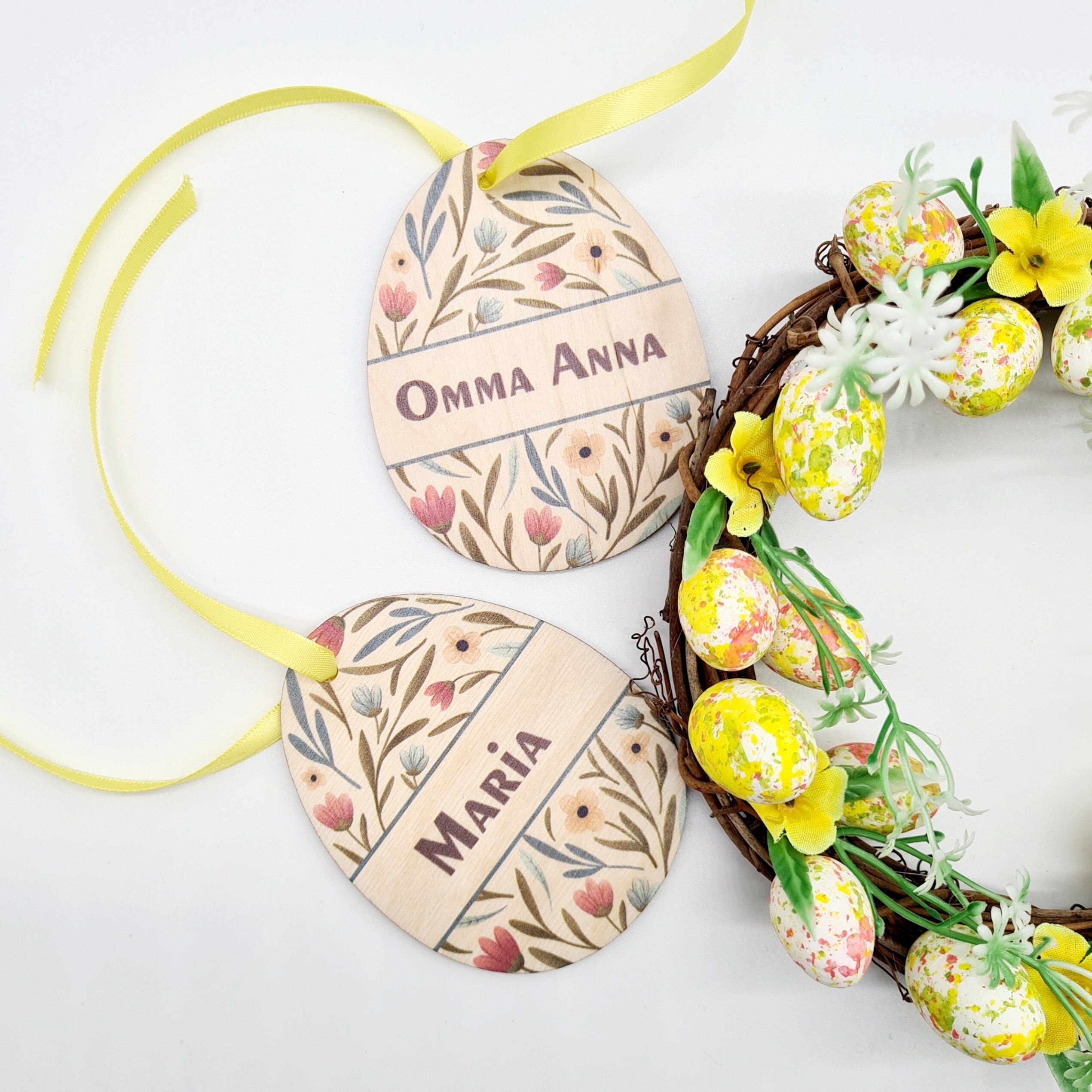 Panier d'oeufs de Pâques Personnalisé Étiquette Décoration Bois Nom Imprimé Oeuf Boîte Cadeau Arbre 