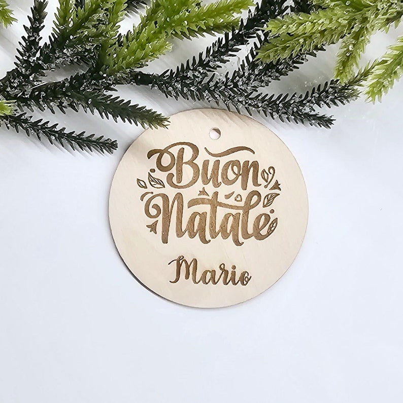 Boule de Noël personnalisée avec logo décoratif, décoration boules de sapin, ornement en bois, nom ou logo de Noël découpé au laser gravé image 9