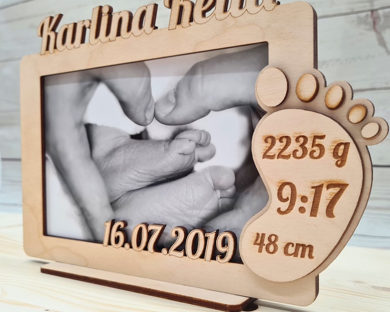PERSONALIZED baby picture frame footprint custom engraved baby stats birth announcement baby photo frame 