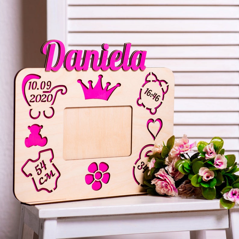 PERSONALIZED Baby Picture Frame Colored Custom Engraved Baby Etsy